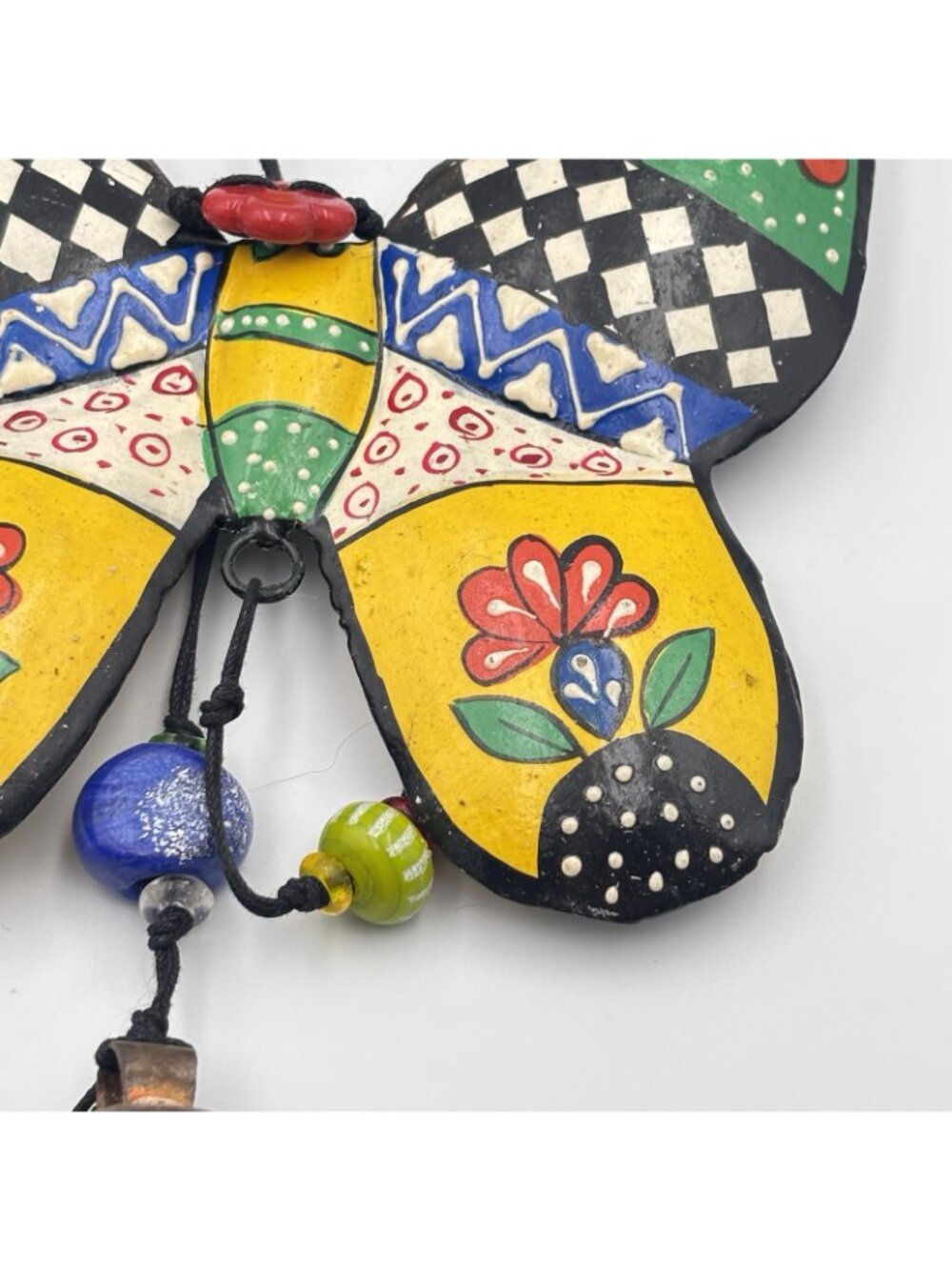 Handmade Painted Floral Butterfly Wind chime iron 21 inches long glass beads - Picture 9 of 16